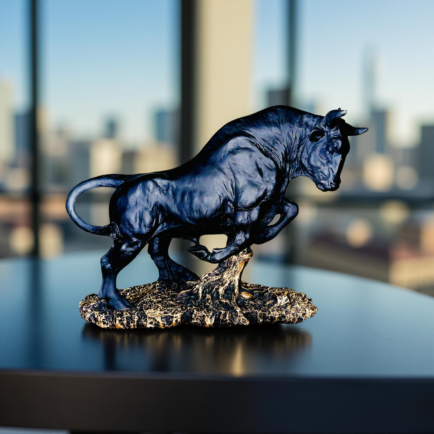Titan Bull Power & Prosperity Sculpture – Black & Gold Statue (1 Ft)