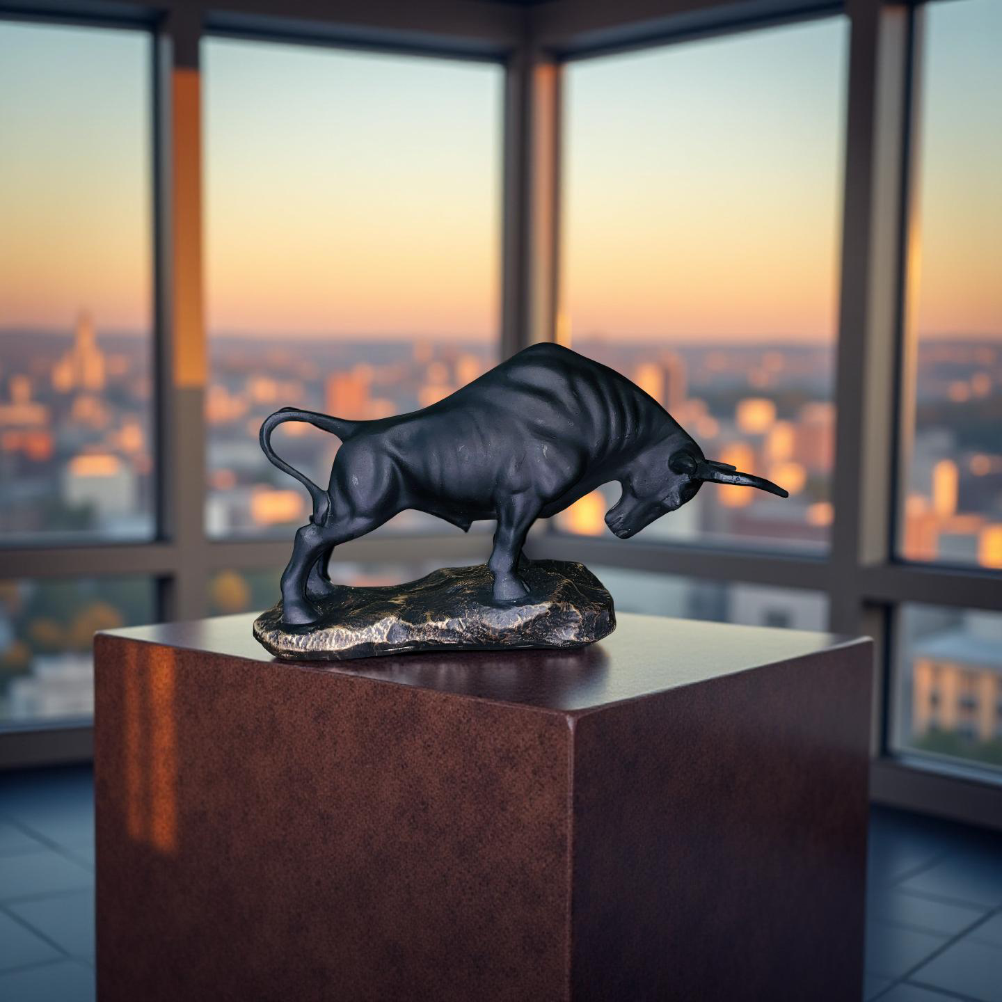 Obsidian Bull Charging Sculpture – Matte Black Statement Decor (1 Ft)