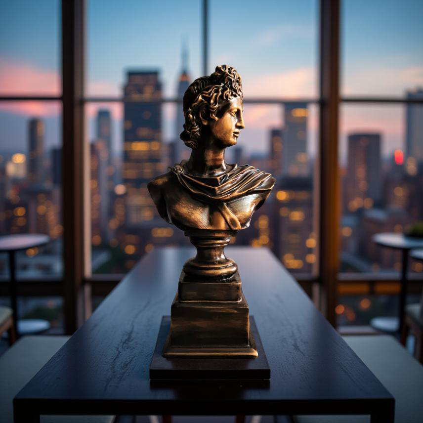 Apollo of the Atrium Bust – Antique Bronze Greco-Roman Sculpture (1.2 Ft)