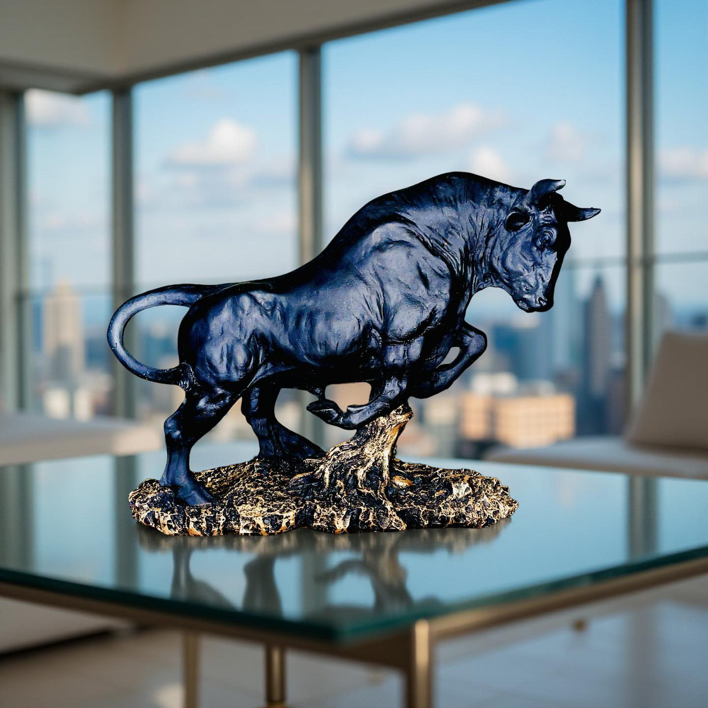 Titan Bull Power & Prosperity Sculpture – Black & Gold Statue (1 Ft)