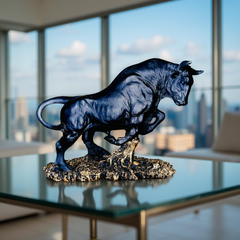Titan Bull Power & Prosperity Sculpture – Black & Gold Statue (1 Ft)