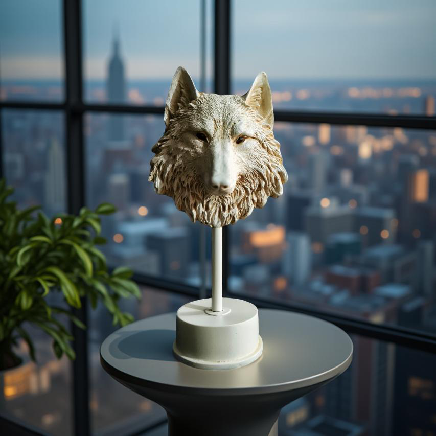 Midnight Sentinel Wolf Bust Sculpture Matte Black Statue (1.5 Ft)